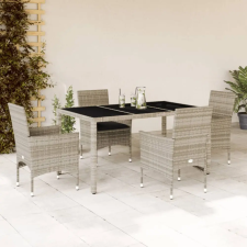 vidaXL 5 részes szürke polyrattan/üveg kerti étkezőgarnitúra párnával kerti bútor