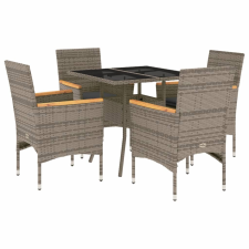 vidaXL 5 részes szürke polyrattan/üveg kerti étkezőgarnitúra párnával (3278706) kerti bútor
