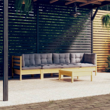 vidaXL 5 részes tömör fenyőfa kerti ülőgarnitúra szürke párnákkal kerti bútor