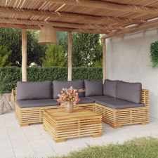vidaXL 5 részes tömör tíkfa kerti társalgószett párnákkal kerti bútor