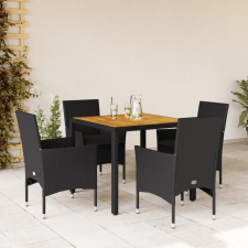 vidaXL 5részes fekete polyrattan/akácfa kerti étkezőgarnitúra párnákkal kerti bútor