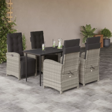 vidaXL 5részes világosszürke polyrattan kerti étkezőgarnitúra párnával kerti bútor