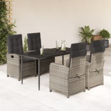 vidaXL 5részes világosszürke polyrattan kerti étkezőgarnitúra párnával kerti bútor