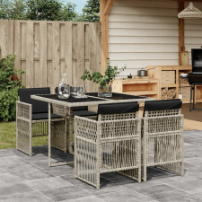 vidaXL 5részes világosszürke polyrattan kerti étkezőgarnitúra párnával kerti bútor