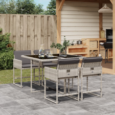 vidaXL 5részes világosszürke polyrattan kerti étkezőgarnitúra párnával kerti bútor