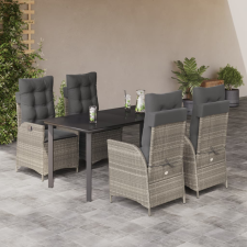 vidaXL 5részes világosszürke polyrattan kerti étkezőgarnitúra párnával kerti bútor
