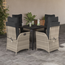 vidaXL 5részes világosszürke polyrattan kerti étkezőgarnitúra párnával kerti bútor