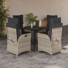 vidaXL 5részes világosszürke polyrattan kerti étkezőgarnitúra párnával kerti bútor