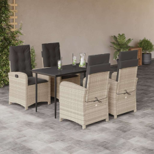 vidaXL 5részes világosszürke polyrattan kerti étkezőgarnitúra párnával kerti bútor