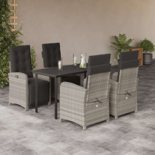 vidaXL 5részes világosszürke polyrattan kerti étkezőgarnitúra párnával kerti bútor