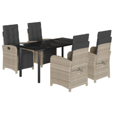 vidaXL 5részes világosszürke polyrattan kerti étkezőgarnitúra párnával (3212608) kerti bútor