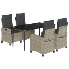 vidaXL 5részes világosszürke polyrattan kerti étkezőgarnitúra párnával (3212846) kerti bútor