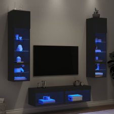 vidaXL 6 darab fekete szerelt fa fali TV-bútor LED-del bútor