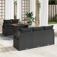 vidaXL 6 darabos Kert Kanapé Szett Párnákkal Fekete Poly Rattan kerti bútor