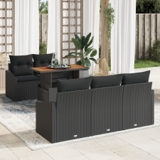 vidaXL 6 Darabos Kerti Étkező Szett Párnákkal Fekete Poly Rattan Akác kerti bútor