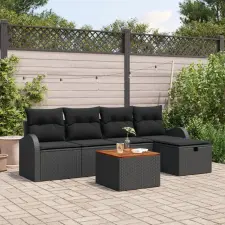 vidaXL 6 darabos kerti kanapé szett párnákkal fekete polyrattan kerti bútor