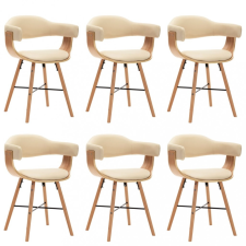 vidaXL 6 db krémszínű műbőr és hajlított fa étkezőszék bútor