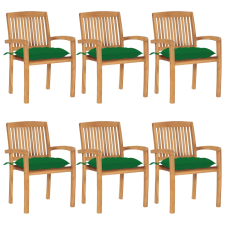 vidaXL 6 db rakásolható tömör tíkfa kerti szék párnákkal (3073272) kerti bútor