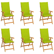 vidaXL 6 db tömör tíkfa kerti szék élénkzöld párnákkal kerti bútor