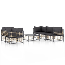 vidaXL 6-részes antracitszürke polyrattan kerti ülőgarnitúra párnákkal kerti bútor