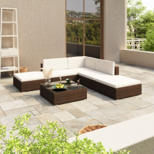 vidaXL 6-részes barna polyrattan kerti bútorszett párnákkal kerti bútor