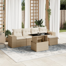 vidaXL 6 részes bézs polyrattan kerti ülőgarnitúra párnával kerti bútor