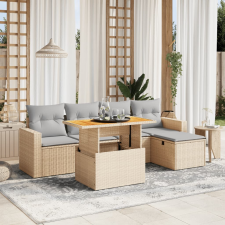 vidaXL 6 részes bézs polyrattan kerti ülőgarnitúra párnával kerti bútor