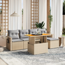 vidaXL 6 részes bézs polyrattan kerti ülőgarnitúra párnával kerti bútor