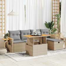 vidaXL 6 részes bézs polyrattan kerti ülőgarnitúra párnával kerti bútor