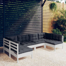 vidaXL 6 részes fehér tömör fenyőfa kerti ülőgarnitúra párnákkal kerti bútor