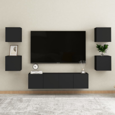 vidaXL 6 részes fekete forgácslap TV-szekrényszett bútor