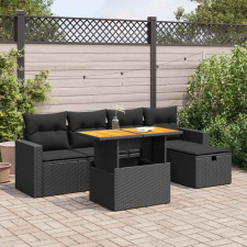 vidaXL 6 részes fekete polyrattan akácfa kerti ülőgarnitúra párnákkal kerti bútor