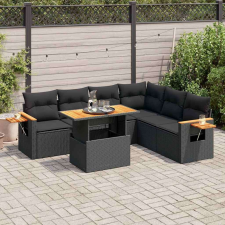 vidaXL 6 részes fekete polyrattan akácfa kerti ülőgarnitúra párnákkal kerti bútor