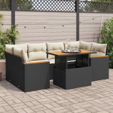 vidaXL 6 részes fekete polyrattan akácfa kerti ülőgarnitúra párnákkal kerti bútor