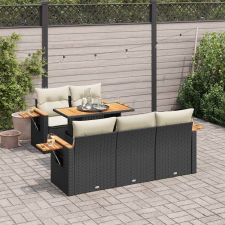 vidaXL 6 részes fekete polyrattan akácfa kerti ülőgarnitúra párnákkal kerti bútor