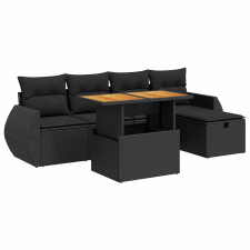 vidaXL 6 részes fekete polyrattan akácfa kerti ülőgarnitúra párnákkal (3328049) kerti bútor