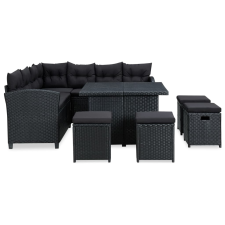 vidaXL 6 részes fekete polyrattan kerti bútorszett párnákkal (315230) kerti bútor