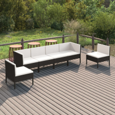 vidaXL 6 részes fekete polyrattan kerti ülőgarnitúra párnákkal kerti bútor