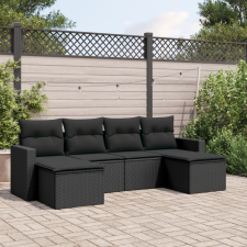 vidaXL 6 részes fekete polyrattan kerti ülőgarnitúra párnákkal kerti bútor