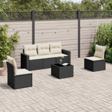 vidaXL 6 részes fekete polyrattan kerti ülőgarnitúra párnákkal kerti bútor