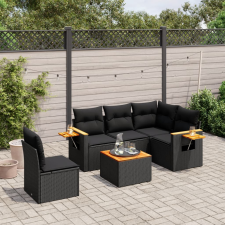 vidaXL 6 részes fekete polyrattan kerti ülőgarnitúra párnákkal kerti bútor