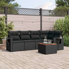 vidaXL 6 részes fekete polyrattan kerti ülőgarnitúra párnákkal kerti bútor