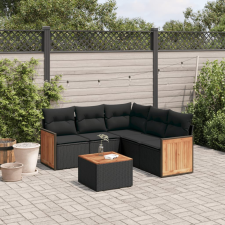 vidaXL 6 részes fekete polyrattan kerti ülőgarnitúra párnákkal kerti bútor
