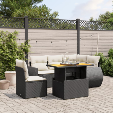 vidaXL 6 részes fekete polyrattan kerti ülőgarnitúra párnákkal kerti bútor