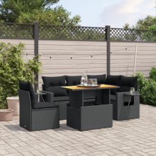 vidaXL 6 részes fekete polyrattan kerti ülőgarnitúra párnákkal kerti bútor