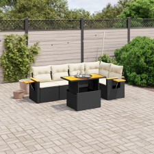 vidaXL 6 részes fekete polyrattan kerti ülőgarnitúra párnákkal kerti bútor