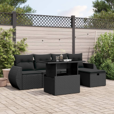 vidaXL 6 részes fekete polyrattan kerti ülőgarnitúra párnákkal kerti bútor
