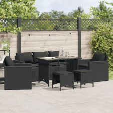 vidaXL 6 részes fekete polyrattan kerti ülőgarnitúra párnákkal kerti bútor