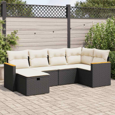 vidaXL 6 részes fekete polyrattan kerti ülőgarnitúra párnákkal kerti bútor