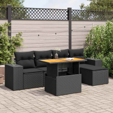 vidaXL 6 részes fekete polyrattan kerti ülőgarnitúra párnákkal kerti bútor
